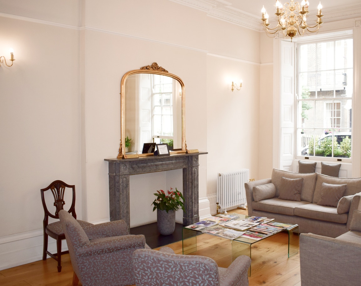 Reception lounge area inside Vinci Hair Clinic