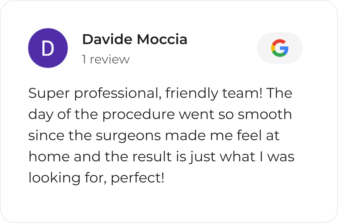Google review card from a Vinci Hair Clinic patient